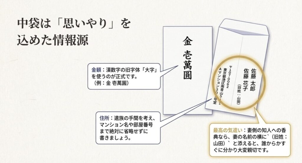 中袋への住所や氏名の記入方法を解説