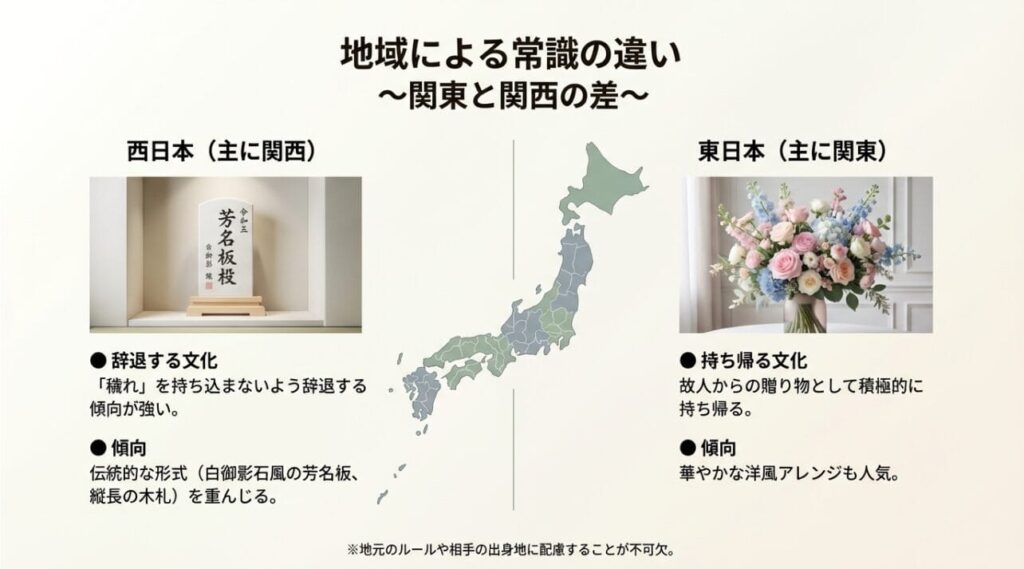 供花の持ち帰りと東西の地域差