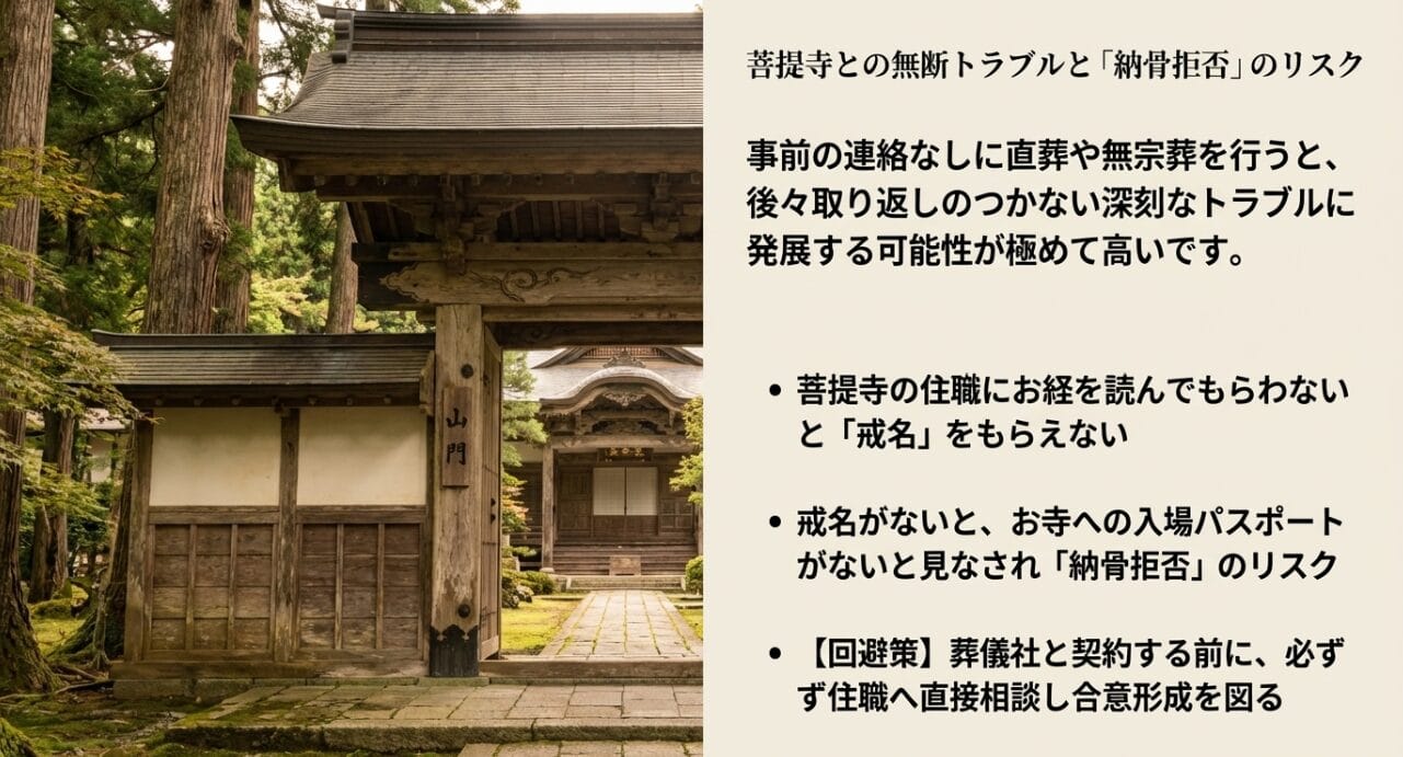 菩提寺との間で起こり得るトラブルや戒名がない場合の納骨への影響