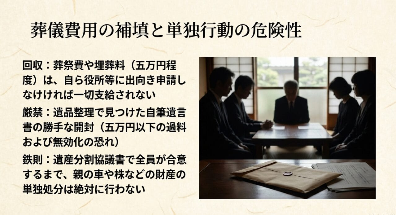 葬儀費用を補填する給付金の申請および遺産分割前の行動が招く致命的リスク