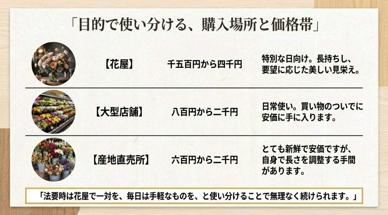 購入場所で変わる仏花の値段相場