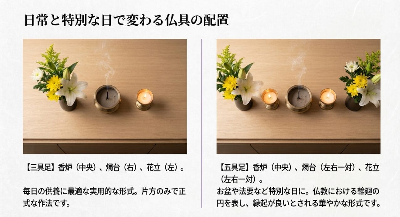 お盆や法要で飾る五具足との違い